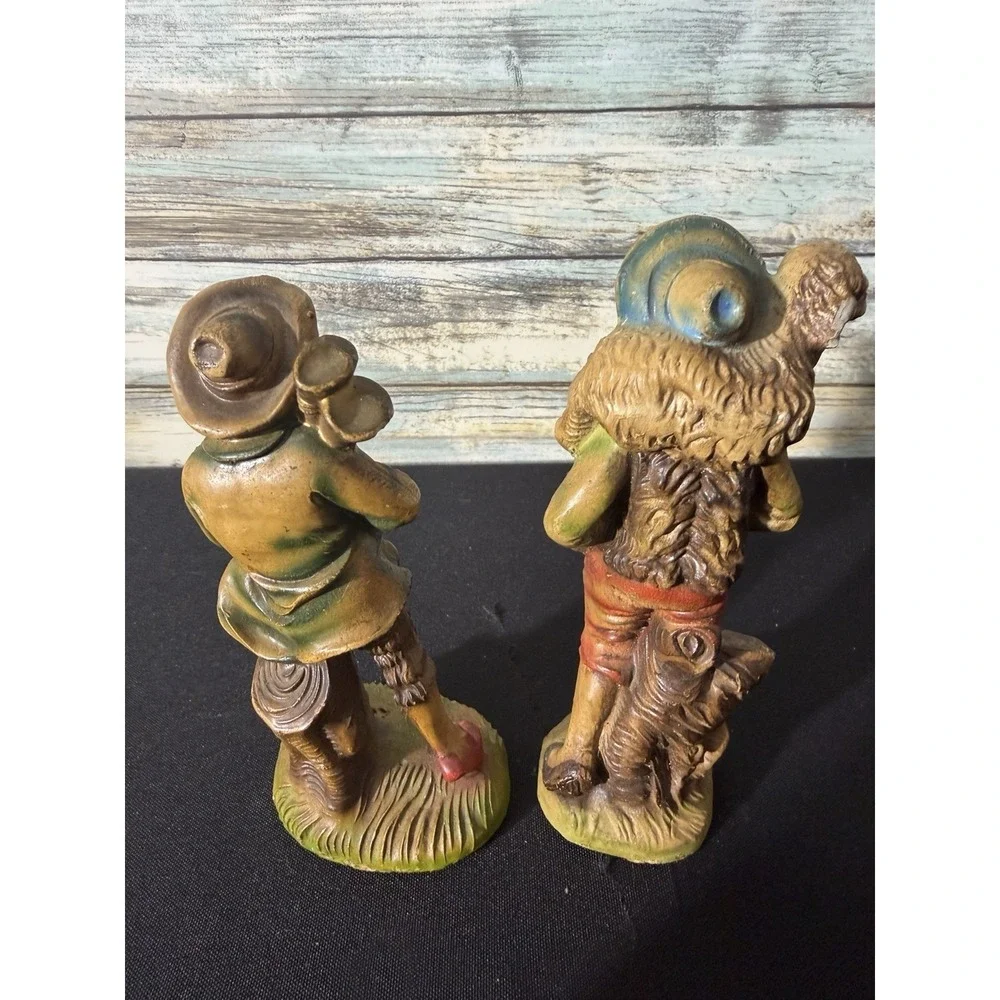 2 Vintage Italy Nativity Shepherd Boy Lamb - Josiah Bagpiper Set 5.5